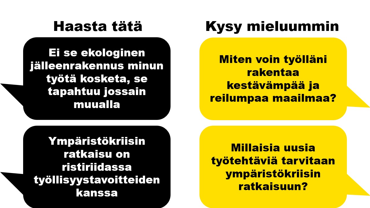 Haasta tätä: ekologinen jälleenrakennus ei vaikuta työhöni. 