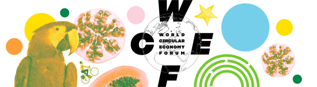 papegoja, frukt, olika cirkel och WCEF logo