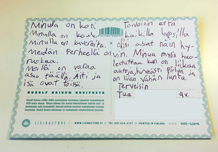 Kortti 9-vuotiaalta Tualta