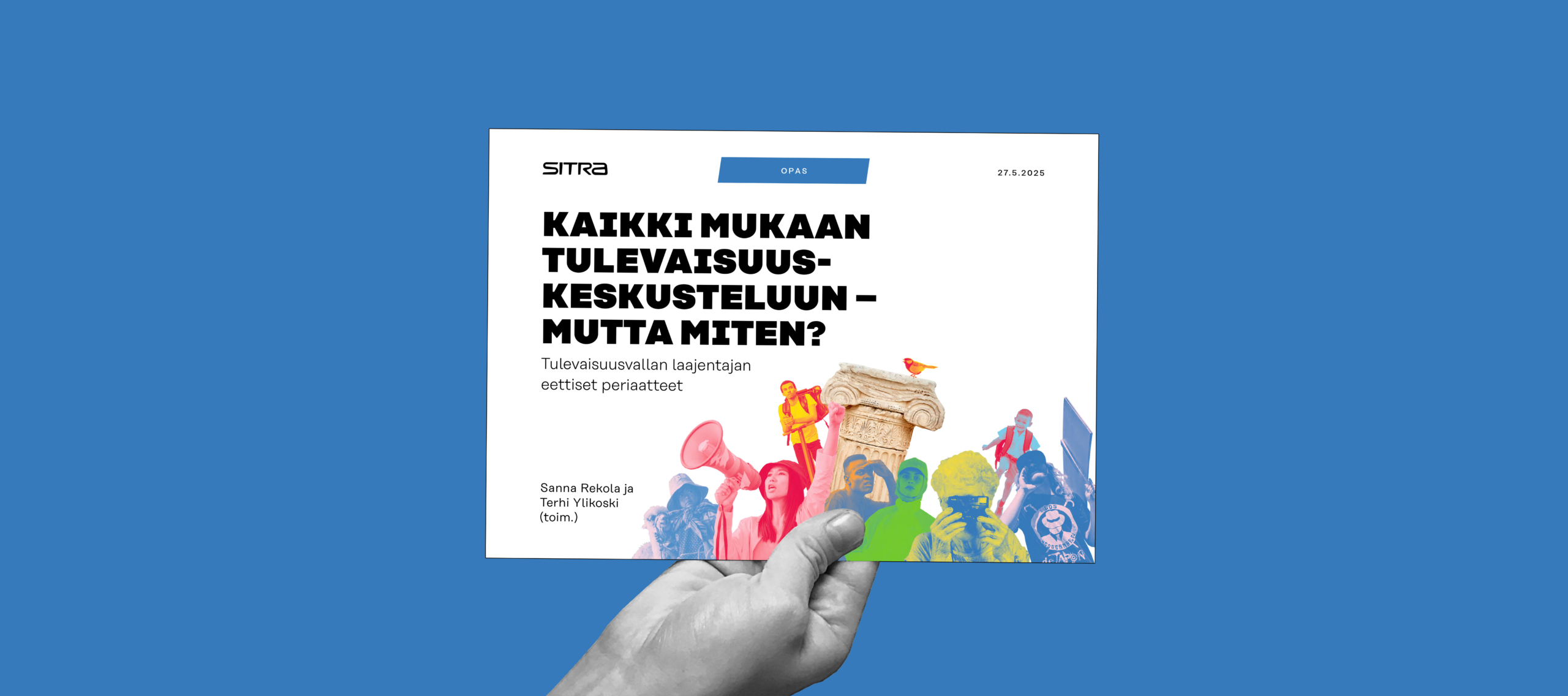 Käsi, joka pitää opasta.